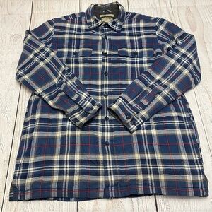 L.L. Bean Navy Plaid Men's lined button down Shirt shacket Medium